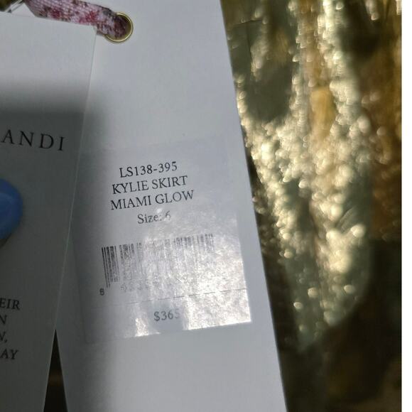 LoveShackFancy Kylie Mini Skirt Miami Glow Gold Lame Tiered Ruffle Size 69 NEW - Picture 6 of 12